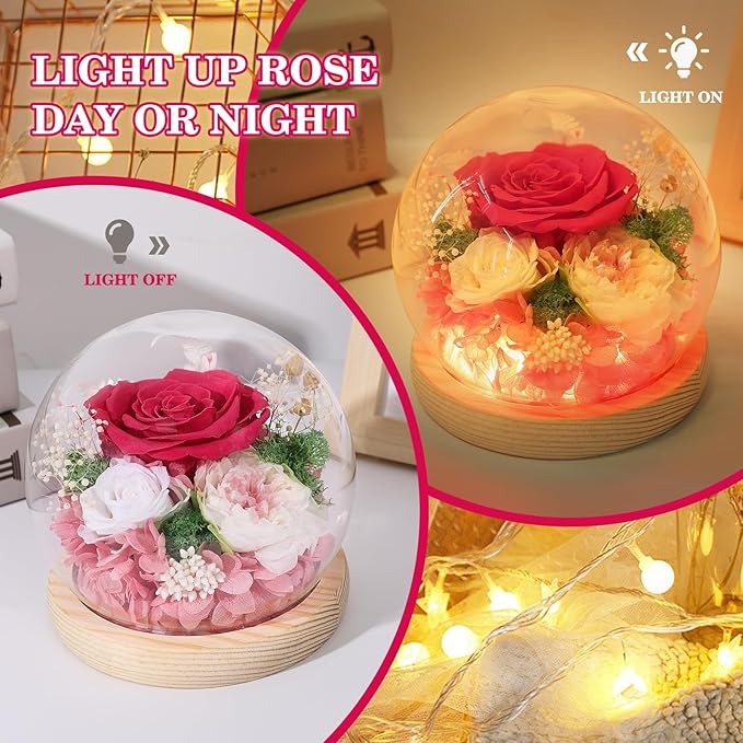FIACO Preserved Rose Birthday Gift for Women Forever Fresh Flowers for Prime Delivery Gift for Mom Grandma Wife Valentines Mothers Day Christmas Anniversary Eternal Roses in Glass Dome - Bloomnest