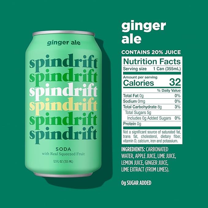 Spindrift Soda Ginger Ale Soda Made with Real Squeezed Fruit 12 Pack Case - Bloomnest