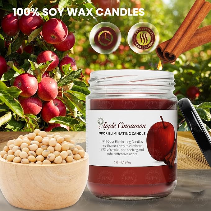 Candle Set Apple-Cinnamon Odor Eliminating – 2 Pack - 12oz – Long-Lasting Soy Wax Candles – Neutralizes Pet, Kitchen & Smoke Odors – Clean Burn, Eco-Friendly, Aromatherapy Candle - Bloomnest