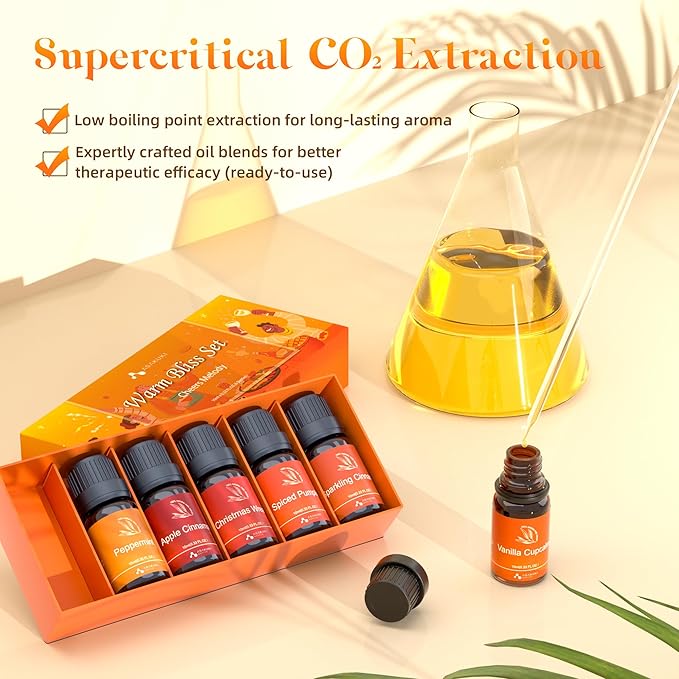 ASAKUKI Essential Oils for Diffusers for Home, Fragrance Oil for Candle Making, Peppermint, Vanilla Cupcake, Sparkling Cinnamon, Spiced Pumpkin, Christmas Wreath and Apple Cinnamon 6 x 10 ml - Bloomnest