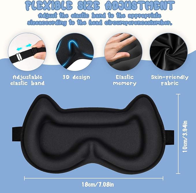 Kids Sleep Mask: 3D Contoured Cup Eye Mask, Blindfold with Adjustable Strap, Kids Eye Cover for Boys, Girls, Teens, Pressure-Free with Memory Foam Face Mask (Blue) - Bloomnest