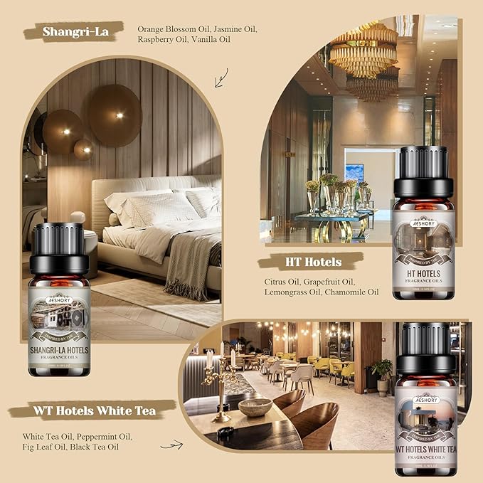 Hotel Diffuser Oils Gift Set - 6x10ML Luxury Fragrance Oil Blend, Hotel Scent Essential Oils Set for Diffuser, Candle, Soap Making Scents - Bloomnest