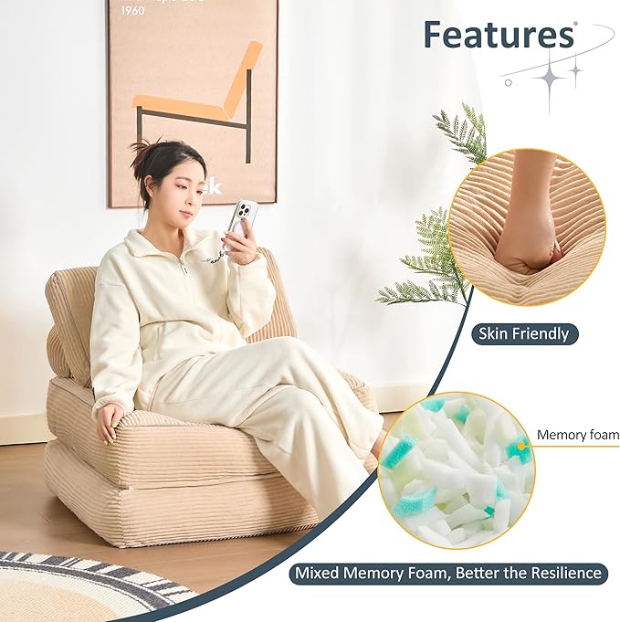 35.4x33.5 Inch Floor Pillow, Large Round Floor Cushion with Removable Washable Cover - Ultra Soft Plush Filling for Adults, Kids, Lounge, Bedroom, Reading Nook, Meditation, Corduroy, Camel