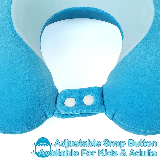 Kids Neck Pillow for Traveling, Adujstable Airplane Pillow with Travel Bag, Travel Essentials for Long Flights, Soft & Support Airplane Pillow for Headrest Sleep - Blue Shak - Bloomnest