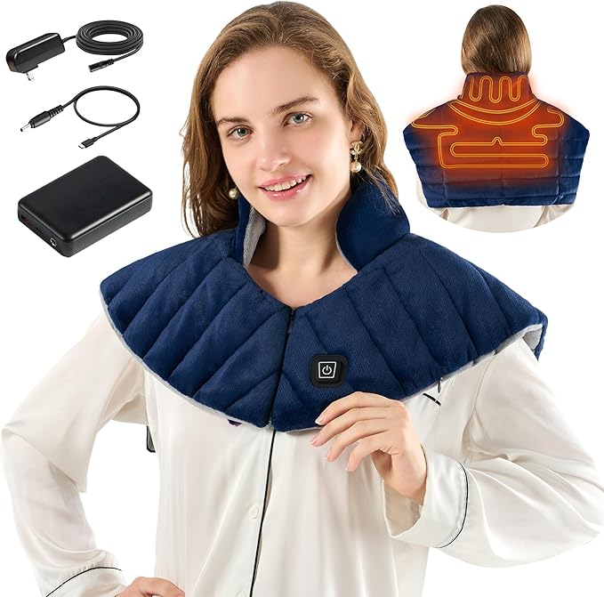 Portable Cordless Heating Pad for Neck, Shoulders & Back - Rechargeable Battery Operated Heating Pad with 3 Heat Settings, Birthday Gift for Women, Weighted Neck Warmer for Pain Relief (Midnight Blue) - Bloomnest
