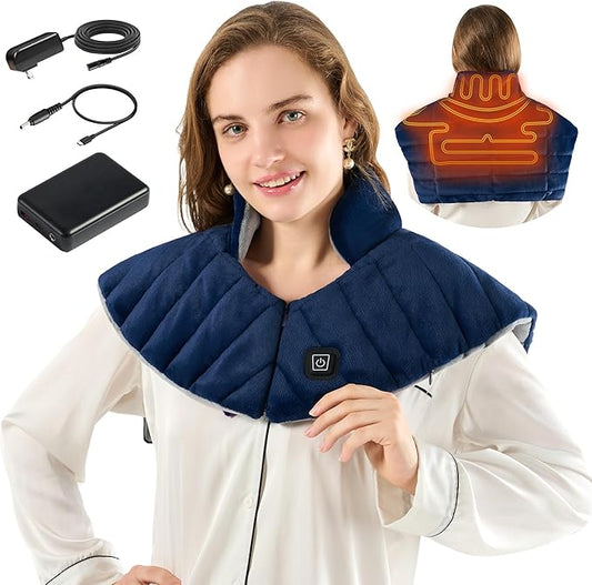 Portable Cordless Heating Pad for Neck, Shoulders & Back - Rechargeable Battery Operated Heating Pad with 3 Heat Settings, Birthday Gift for Women, Weighted Neck Warmer for Pain Relief (Midnight Blue) - Bloomnest