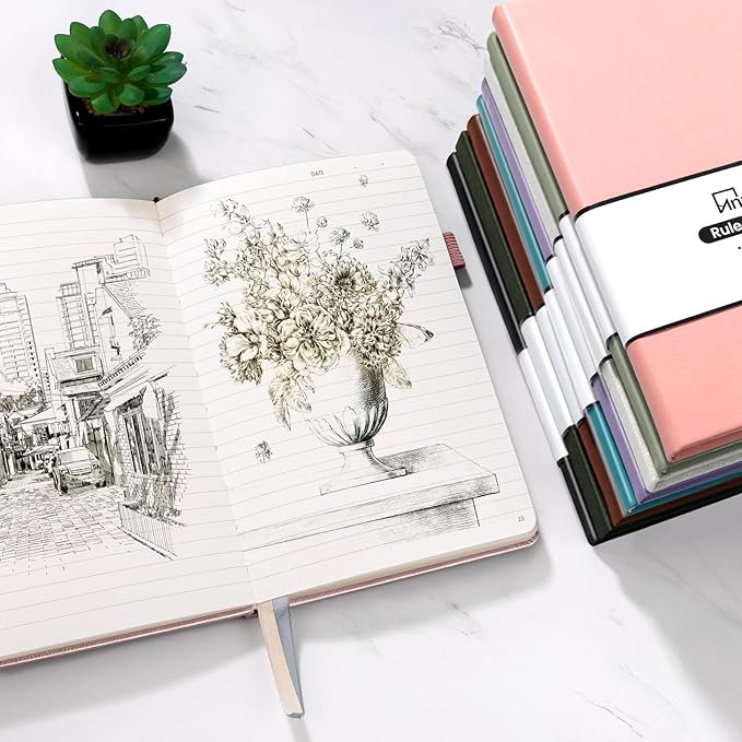 Annecy Lined Journal Notebook, Hardcover Leather Journal for Women & Men, 160 Numbered Pages, Medium 5.5" x 8.25", 100 GSM Thick Paper, Black - Bloomnest