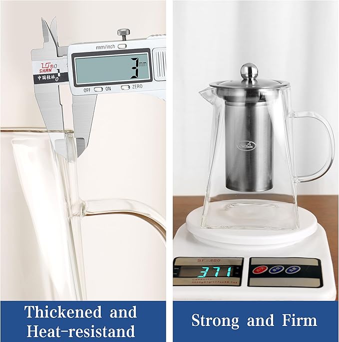 CNGLASS Glass Teapot with Infuser,31oz Clear Glass Tea Kettle with Removable Stainless Steel Strainer,Stovetop Safe Glass Teapot for Blooming and Loose Leaf Tea… - Bloomnest