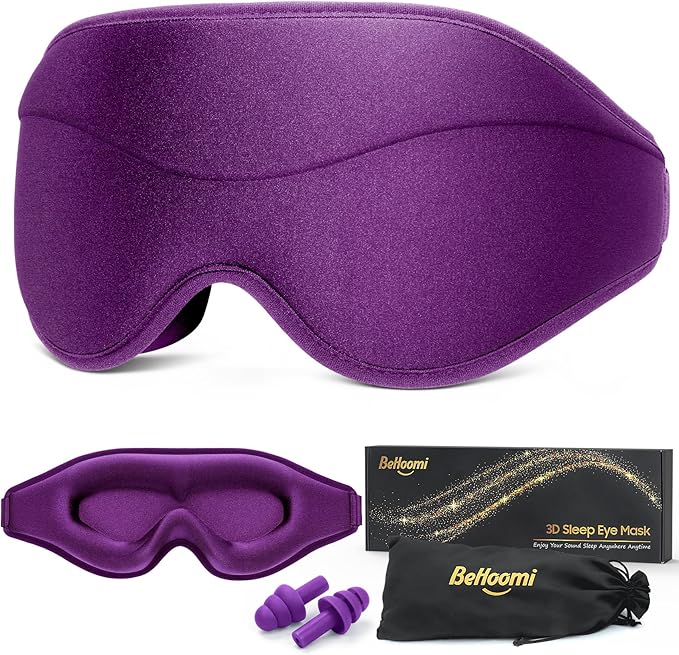 Sleep Mask, Premium Eye Mask for Sleeping, 3D Ergonomic Designed Sleeping Mask, Upgraded Light Blocking & Blindfold Sleep Masks for Women, Men (Purple) - Bloomnest