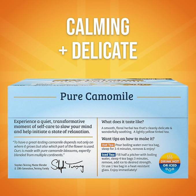 Twinings Pure Camomile Herbal Tea individually Wrapped Bags, 50 Count (Pack of 6), Naturally Caffeine-Free, Enjoy Hot or Iced, 300 Teabags - Bloomnest