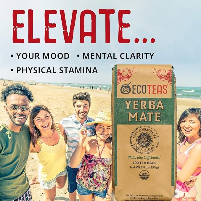 ECOTEAS Premium Organic Yerba Mate Tea Bags – Natural Energy & Detox Herbal Tea – Coffee Alternative - Kosher, Non-GMO, Gluten-Free - 100 Unsmoked Bulk Bags, 8.8 oz (Pack of 2) - Bloomnest
