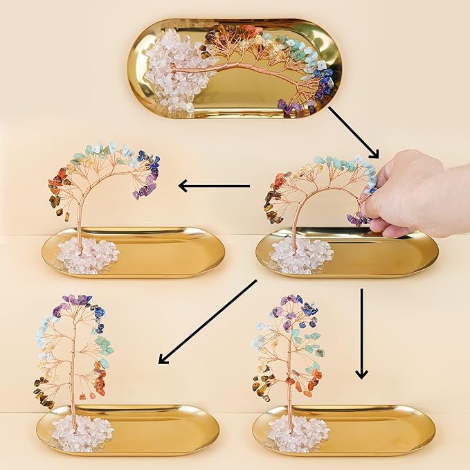 ZenBless 7 Chakra Healing Crystal Tree Incense Holder Palo Santo Sage Burner Brass Ash Catcher for Incense Sticks Coil Cones Yoga Meditation Zen Spiritual Room Home Decoration (Oval) - Bloomnest