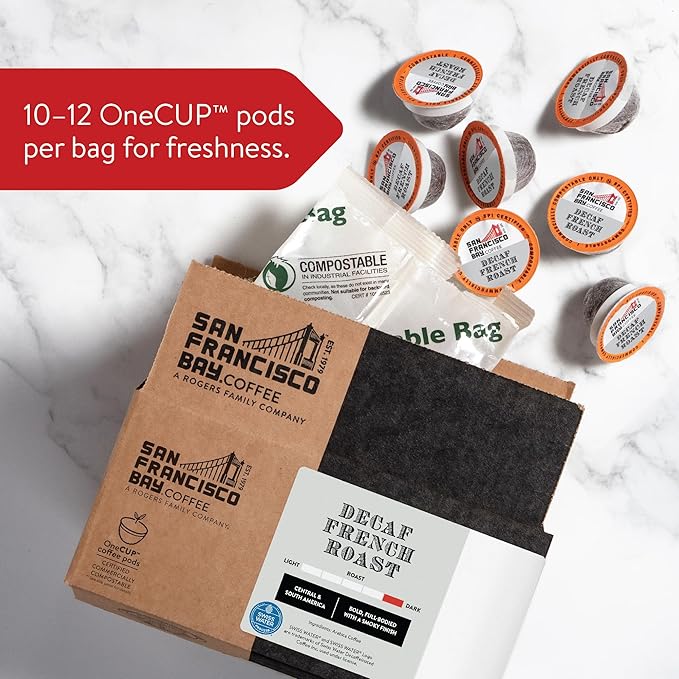 San Francisco Bay Compostable Coffee Pods - DECAF French Roast (80 Ct) K Cup Compatible including Keurig 2.0, Dark Roast, Swiss Water Processed - Bloomnest