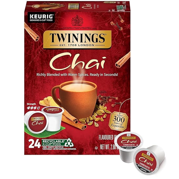 Twinings Chai Black Tea K-Cup Pods for Keurig, 24 Count (Pack of 1), Naturally Sweet and Savoury Spice Flavours, Caffeinated, Enjoy Hot or Iced - Bloomnest