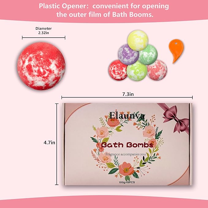 Bath Bombs Set,100g*6pcs with Lavender/Peppermint/Orange/Eucalyptus/Rose/Watermelon,Perfect for Bubble Spa,Handmade Birthday Gifts Sets for Her/Him/Wife/Girlfriend,for Christmas (PINK-6PCS) - Bloomnest