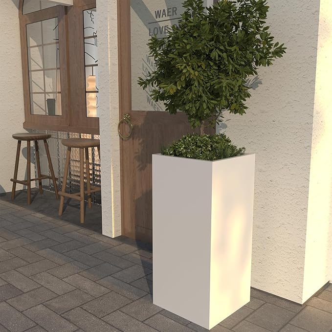 White Steel Metallic Heavy Planter for Outdoor Plants Box 14"x14"x30" Metal Planter Spliced Flower Pots with Partitions for Outside,Indoor,Garden (White, 14 * 14 * 30) - Bloomnest