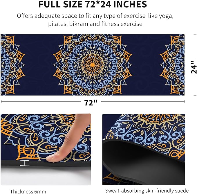 nuveti Yoga Mat Print Extra Thick TPE Non Slip Fitness Exercise Mat with Carrying Bag,72"x24" Extra Thick 6MM Exercise & Workout Mat for Yoga, Pilates Fitness and Floor Exercises - Bloomnest