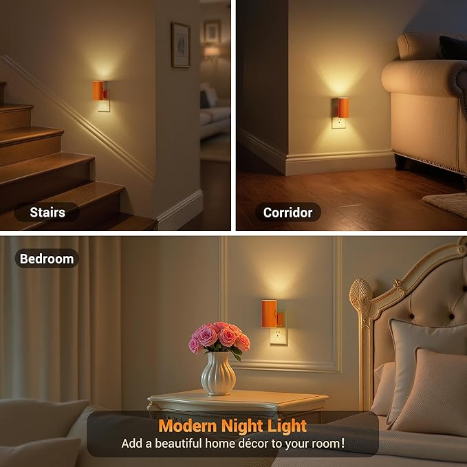 JandCase Night Lights Plug into Wall, Dimmable Night Light Plug in with Orange Shade, Modern Night Lights with Dusk to Dawn Sensor, Soft White 3000K, 0-100LM Nightlight for Hallway Bedroom, 2 Pack - Bloomnest