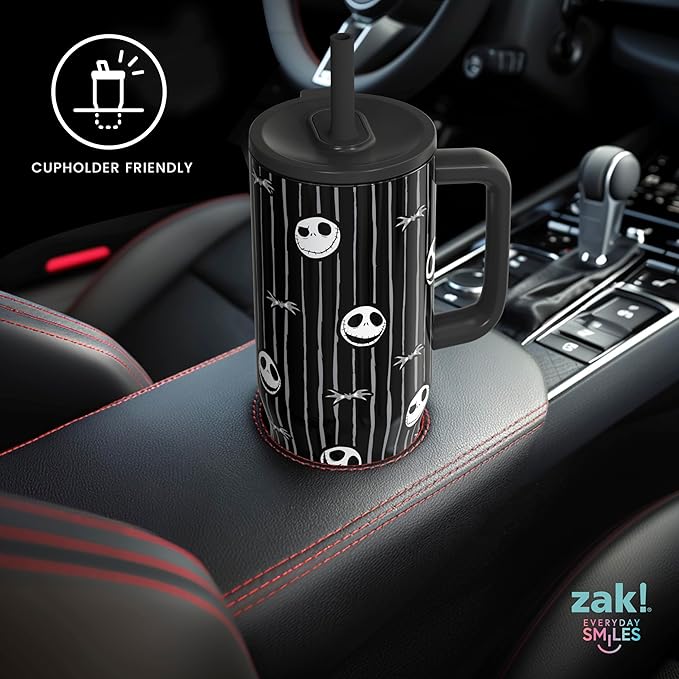 Zak Designs Disney Tim Burton's The Nightmare Before Christmas Sutton Travel Tumbler for On the Go, 30oz Stainless Steel with Vacuum Insulation and Silicone Straw for Cold Drinks (Jack Skellington) - Bloomnest