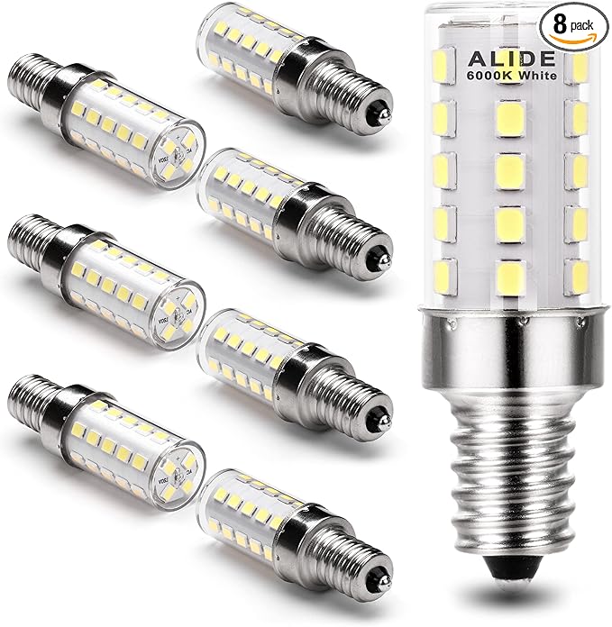 ALIDE E12 40w Replacement LED Candelabra Bulbs C7,Non-Dimmable,6000K Daylight Bright Cool White, T6 E12 4W LED Light Bulbs for Ceiling Fan Pendant Lighting Salt Lamp,450lm,8 Pack - Bloomnest