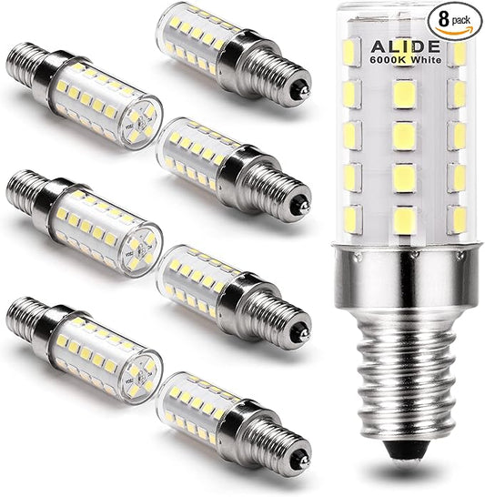ALIDE E12 40w Replacement LED Candelabra Bulbs C7,Non-Dimmable,6000K Daylight Bright Cool White, T6 E12 4W LED Light Bulbs for Ceiling Fan Pendant Lighting Salt Lamp,450lm,8 Pack - Bloomnest