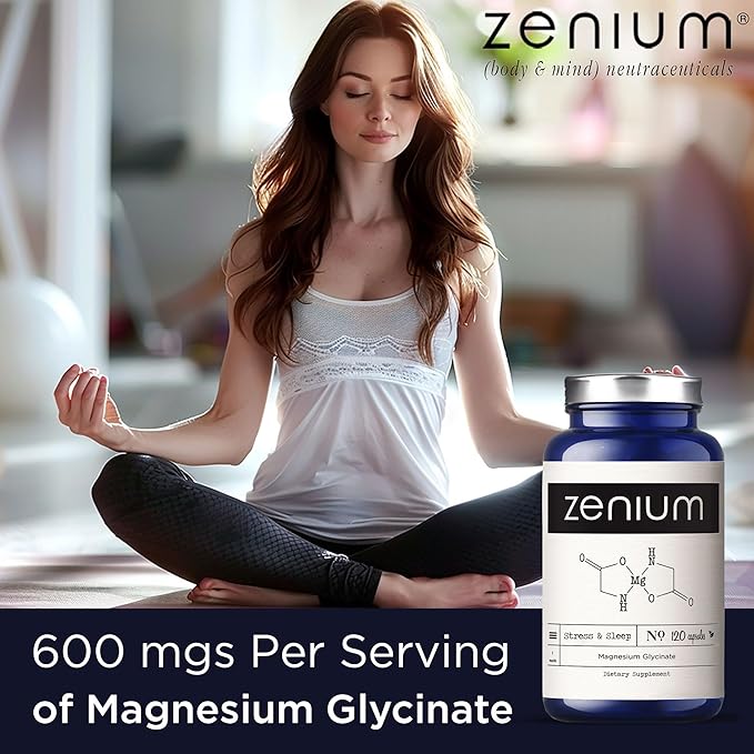 Zenium - Magnesium Glycinate for Sleep, Chelated, 600mg per Serving, 120 Capsules | High Absorption | Relieve Stress, Tension, Worry & Irritability | Calm Mind & Body | Ayurvedic | Natural Supplement - Bloomnest