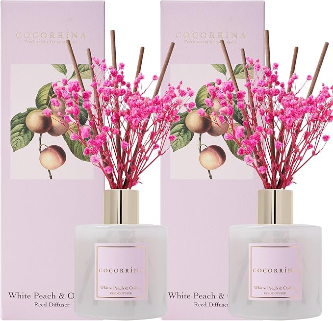 Cocorrína Reed Diffuser Set - White Peach& Oolong Reed Diffuser 2 Packs 6.7oz Scent Fragrance Oil Diffuser for Bedroom Bathroom - Bloomnest