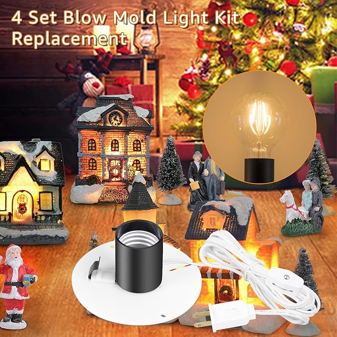 Sigely Blow Mold Light Kit Replacement Light Cord,for Halloween Christmas Blow Mold Village Craft Indoor Outdoor Decorations,for E26 E27 Salt Lamp Bulb with On/Off Switch Fuse Plug 4 Set - Bloomnest
