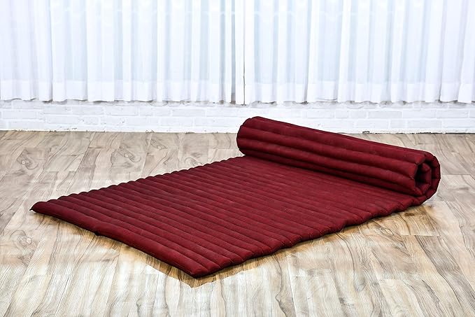 Leewadee - Kapok Roll Mat – Handcrafted Folding Sleep & Relaxation Mattress from Thailand, Ideal as Guest Bed, Camping Mat, Yoga Mat or Traditional Futon, 75 x 39 inches, Red - Bloomnest