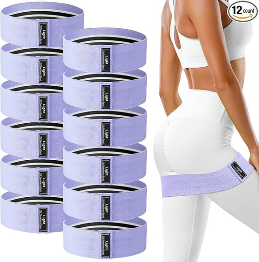 12 Pcs Fabric Resistance Bands for Working Out Booty Workout Stretch Exercise Bands Non Slip for Legs Squat Resistance Loop for Women Men Starter Butt Hip Thigh Fitness - Bloomnest