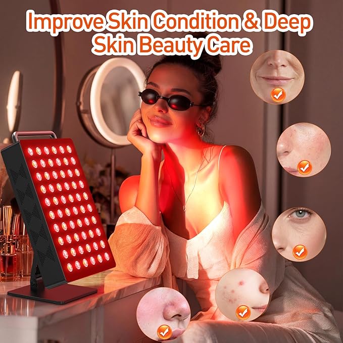 Red Light Therapy Panel 5 Wavement 60 Dual Chip LEDs 630+660+810+830+850nm Red and Near Infrared Lamp Therapy Device 100W with Timer & Stand for Body Pain Relief Face Skin Health Sleep Black Bloomnest