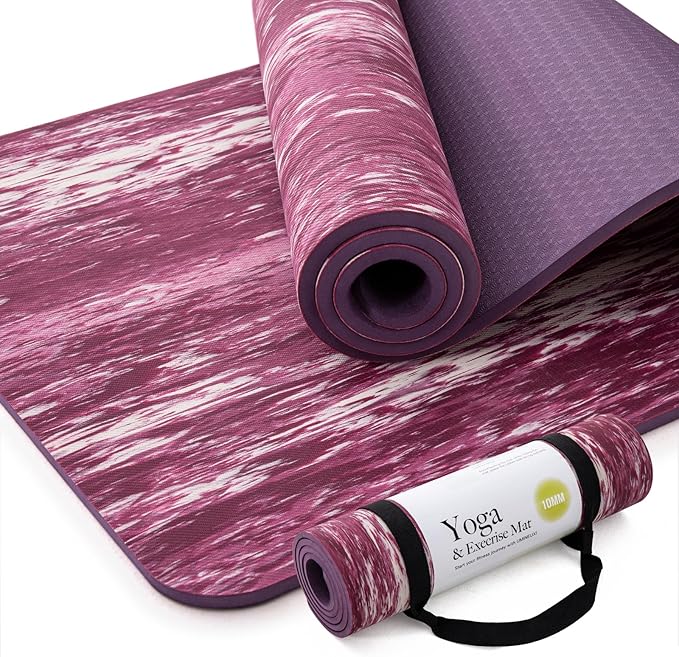 UMINEUX Extra Thick Yoga Mat, 2/5 Inch (10MM), Natural Rubber and TPE Non Slip Yoga Mats with Strap for Women Men, Eco Friendly Exercise Mat for Yoga, Pilates and Home Workout - Bloomnest