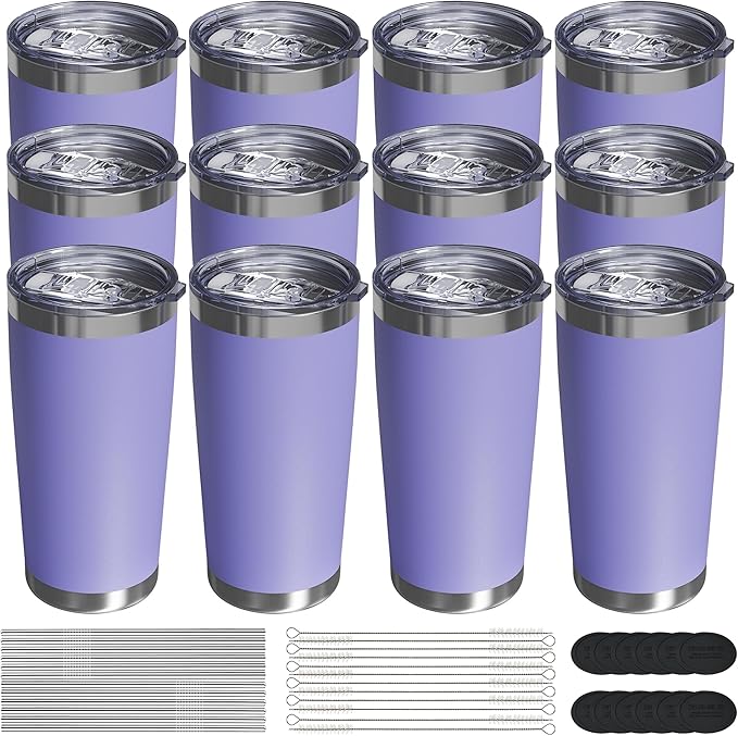 Travel Coffee Tumbler 20oz, 12 Pack Leakproof Travel Coffee Mug with Lid and Straw, Stainless Steel Double Wall Vacuum Insulated Tumbler for Hot/Iced Drinks (Textured Matte, Periwinkle) - Bloomnest