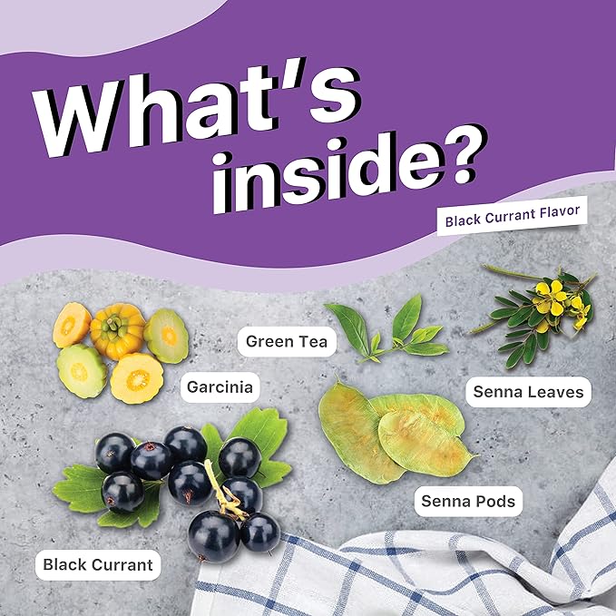 FITNÈ Black Currant Herbal Green Tea Fruity Garcinia Senna Infusion Gentle Detox Cleansing Boost Antioxidant Wellness Tea No Calories, 15 Tea Bags