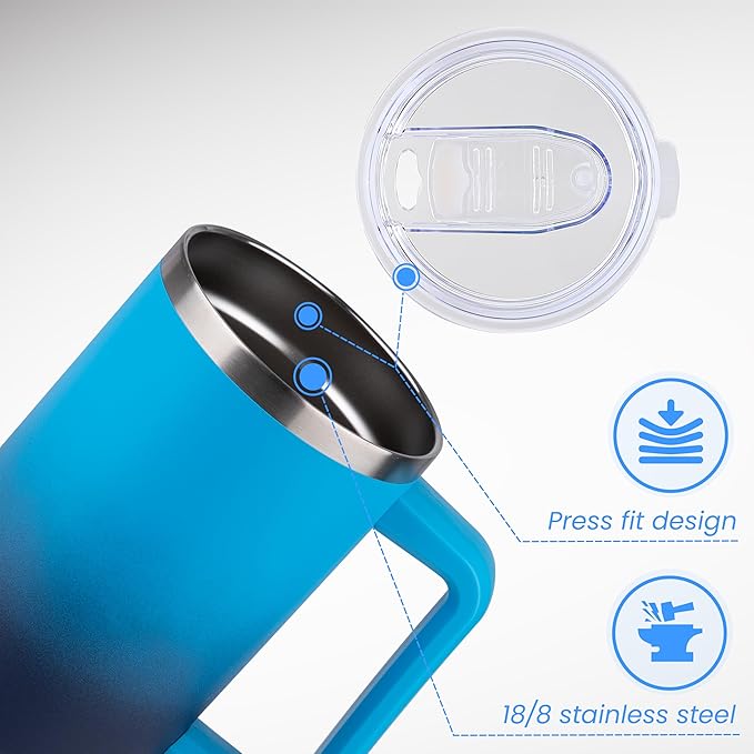 DOMICARE 40 oz Tumbler with Handle and Straw, Stainless Steel Tumbler with Lid and Straw, Reusable Vacuum Insulated Cup, Travel Coffee Mug, Blue Gradient, 4Pack - Bloomnest