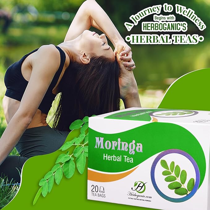 HERBOGANIC Moringa Herbal Tea - Digestion Support and Immune Boost | Refreshing and Delicious Blend | Natural Ingredients | 20 Tea Bags - Bloomnest