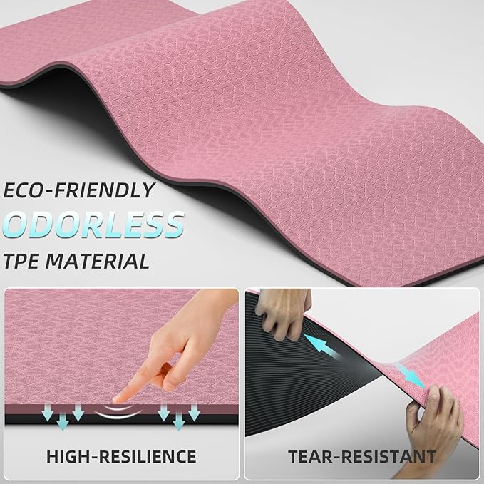 Extra Long & Wide Yoga Mat for Tall Men & Women,76''x32.6''x7mm - High Density TPE Non-Slip Both Sides, Lightweight 1.1kg with Superior Cushioning for gymnastics, Pilates, Home, Workout - Bloomnest