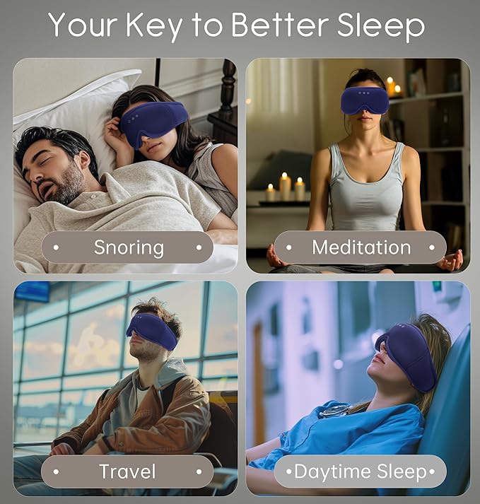 Sleep Mask with Headphones Bluetooth 5.4, TOPOINT 3D Eye Mask Blackout with Soft Bamboo Cotton for Side Sleepers Women Men, Sleep Headphones Earphones HD Speaker Microphone for Travel Meditation Gift - Bloomnest