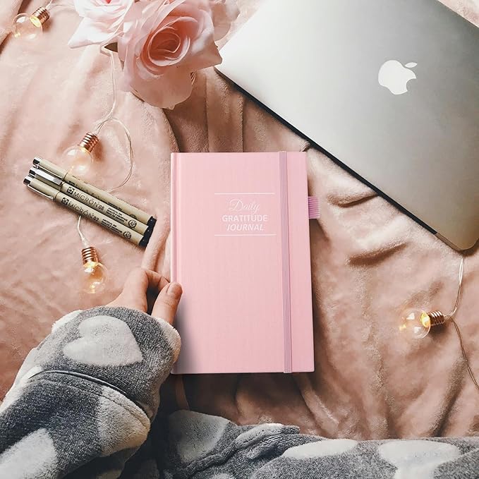 Gratitude Journal with 4 Inspirational Stickers: Undated Daily Gratitude Journal for Women and Men - More Happiness, Affirmation, and Mindfulness in A Few Minutes with Prompts & Quotes (Pink) - Bloomnest