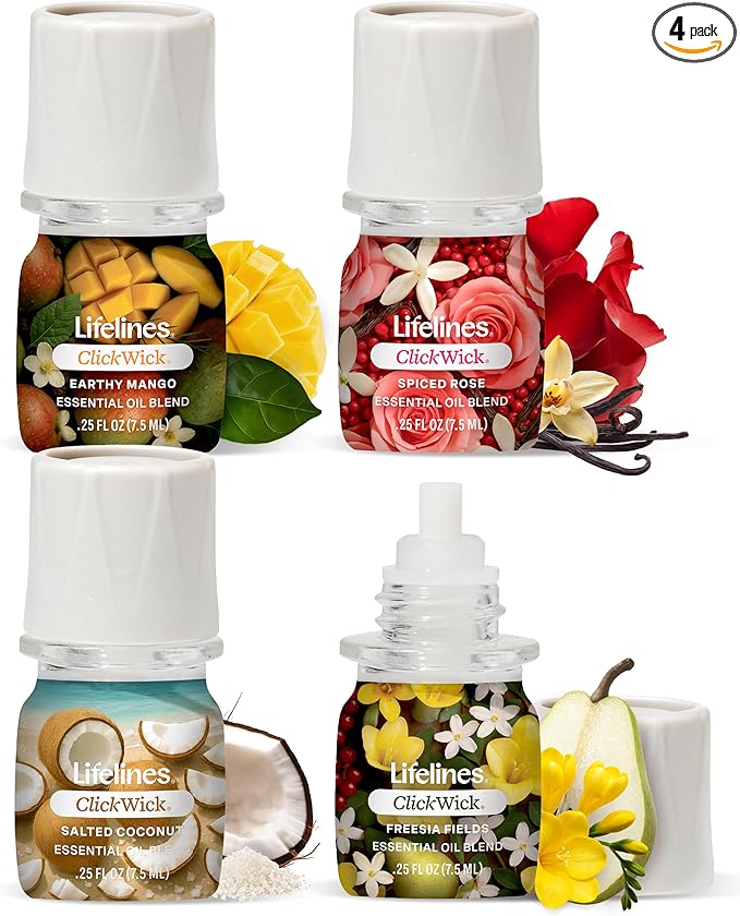 ClickWick Essential Oil Blends for Lifelines Diffusers, 4-Pack Lush Earth Collection - Essential Oil Blend Refill for Candle, Plant & Shower Aromatherapy Diffuser - Fragrance for Diffusers - Bloomnest