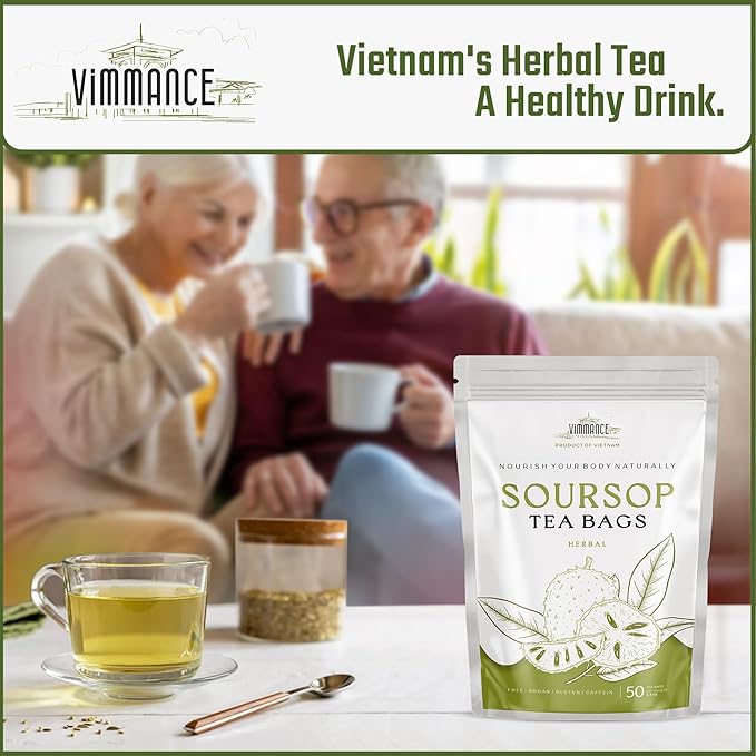 VIMMANCE Soursop Tea Bags, Graviola, Guanabana Tea, Vietnamese Herbal Tea, 100% Natural, Gluten Free, Caffein Free, Sugar Free, Not Bitter but Balance Taste (50 Tea Bags) - Bloomnest