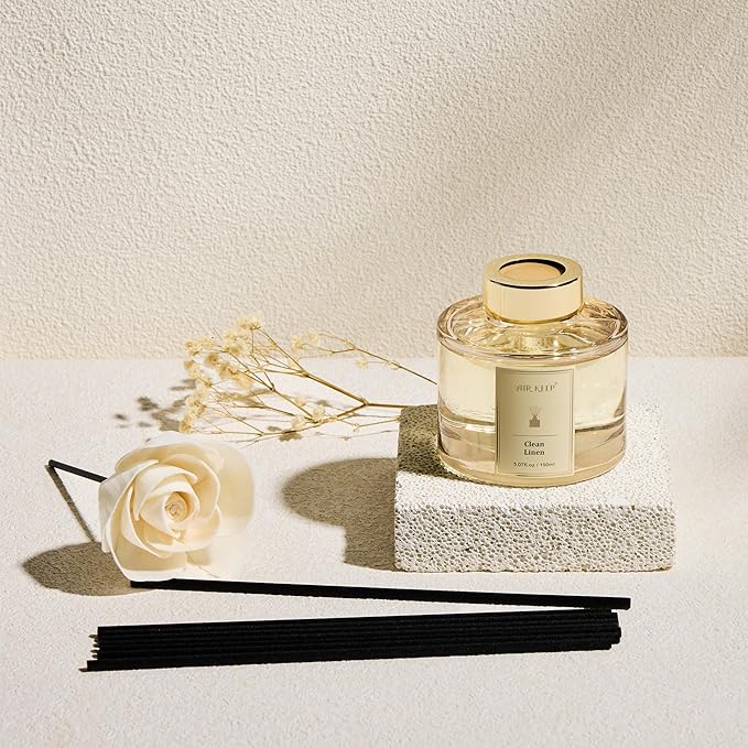 Airkeep Flower Reed Diffusers Set, 5.07 oz Clean Linen Scented Oil Diffuser with 8 Reed Sticks, Home Fragrance Diffuser Gift Set for Bathroom & Office Decor 150ml - Bloomnest