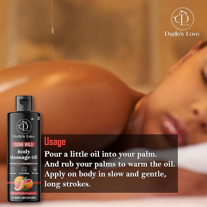 Organic - Grapefruit Full Edible Body Massage Oil - Refreshing, Calming | No Stain & Non-Sticky | with Fractionated Coconut Oil, Grapefruit & Lime Oil - 4.05 Fl Oz - Bloomnest