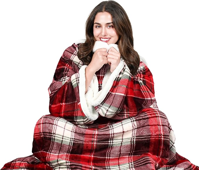 Tirrinia Sherpa Wearable Blanket With Sleeves, Full Body Throw Reading Wrap TV Blankets - Bloomnest