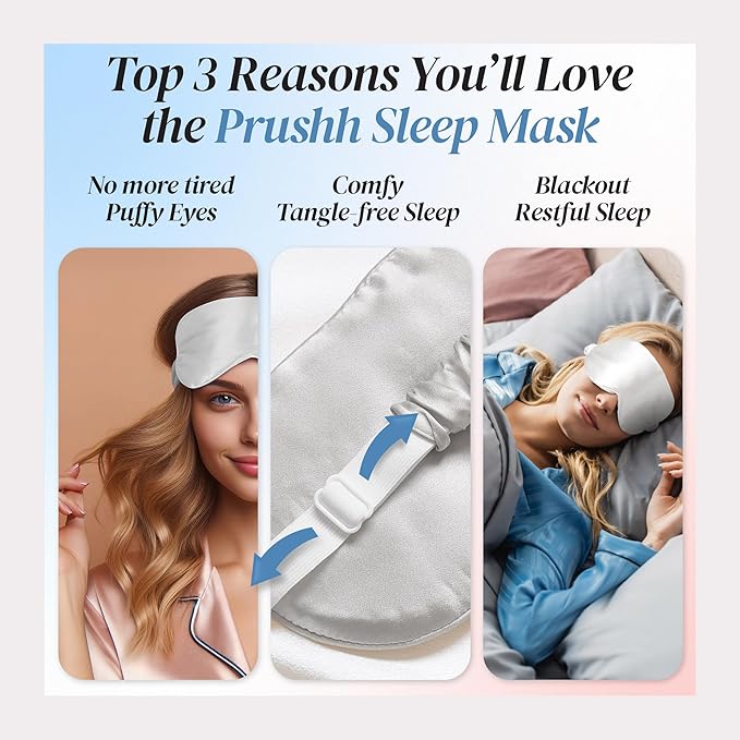 Adjustable Silk Sleep Mask Eye Covers | 100% Pure 6A Mulberry Silk | Blackout & Hypoallergenic | Concealed Strap for Women & Men | for Sleeping & Travel (Ivory White) - Bloomnest