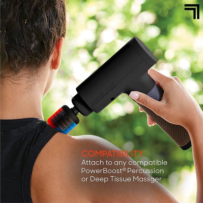 Sharper Image® Powerboost Hot + Cold Dual-Temperature Massage Gun Attachment - Instant Heat & Cold, 6 Temperature Levels, Compatible with Powerboost Massage Guns, Black - Bloomnest