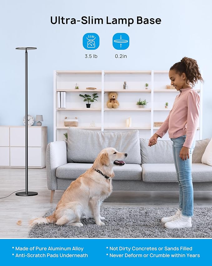 TROND Floor Lamp, Bright Sky LED Modern Torchiere Lamp, 71 in Tall Aluminum Pole Light, 5500K Natural Daylight Standing Light, Touch 5-Level Dimmable, 5000 lm, 30 Mins Timer for Living Room Bedroom - Bloomnest