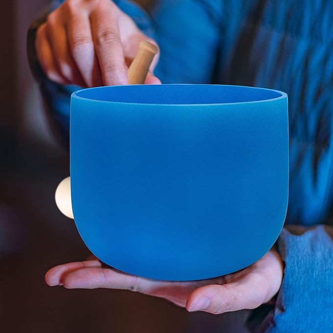 TOPFUND Blue G Note Crystal Singing Bowl Throat Chakra 10 inch with Heavy Duty Carrying Case and Suede Mallet