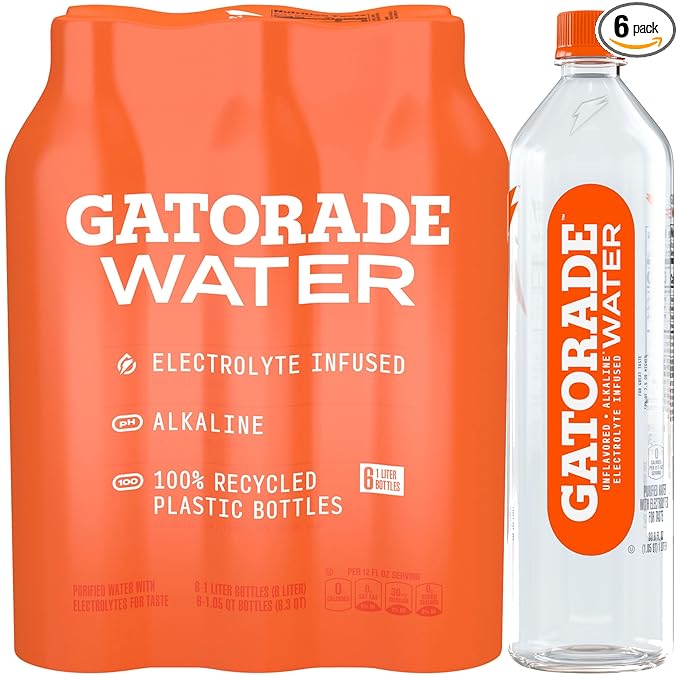 Gatorade Water, Electrolyte Infused for Great Taste, Alkaline PH 7.5 or higher, Unflavored, 1L (Pack of 6) - Bloomnest