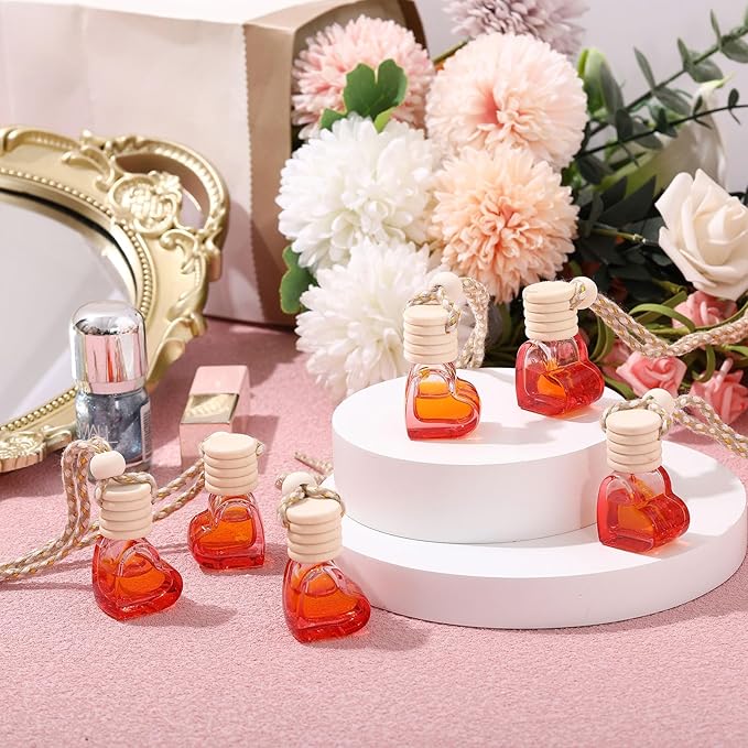 BBTO 50 Pcs 6ml Hanging Car Air Freshener Car Diffuser Bottle Empty Glass Perfume Heart LoveFreshener Bottle Diffuser Pendant Valentine's Day Essential Oil Fragrance Aromatherapy Decor (Red) - Bloomnest